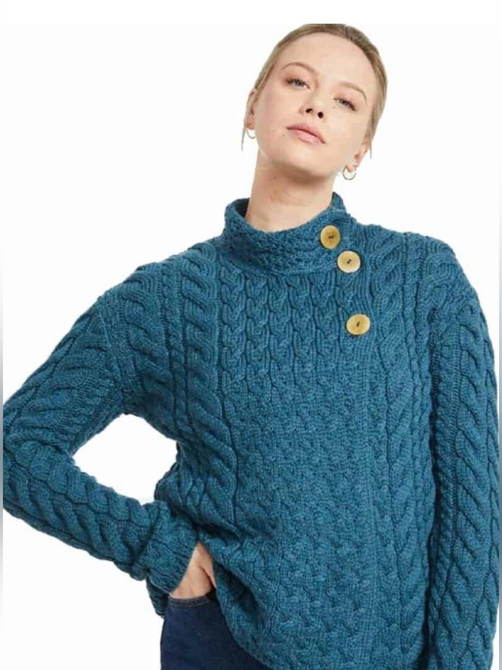 NWT Aran Soft Merino Wool Trellis and Cable Cardigan 3 Button Sweater Sz M‎‎‎‎‎